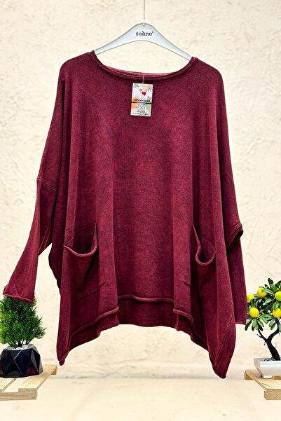 sahnemoda Oversized Organic Knitwear Sweater with Crew Neck and Pockets