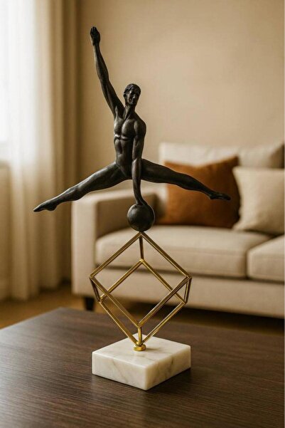 Oss elhetraf مجسّم ديكوري فني مع قاعدة رخام ومعدن ذهبي – قطعة ديكور فاخرة للمنزل