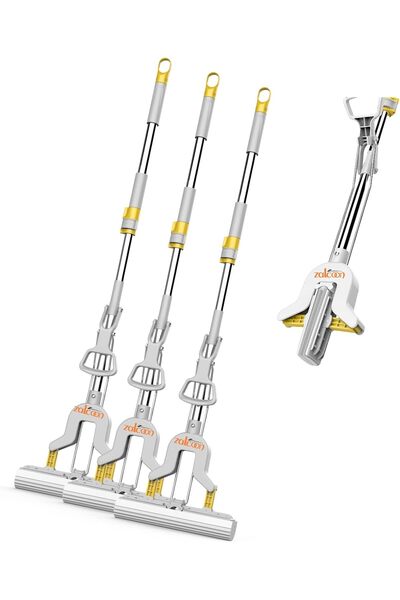 Zalcoon PVA Folding Sponge Mop, Self Squeeze Super Absorbent PVA Sponge Heads | Telescopic Metal Han
