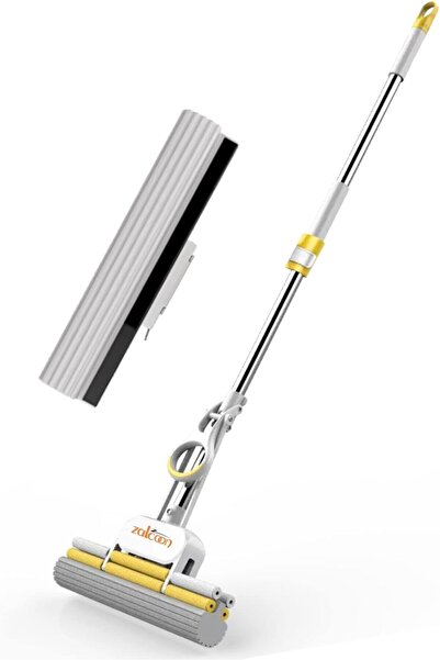 Zalcoon PVA Sponge Mop 33cm, Telescopic Handle Quadruple Roller