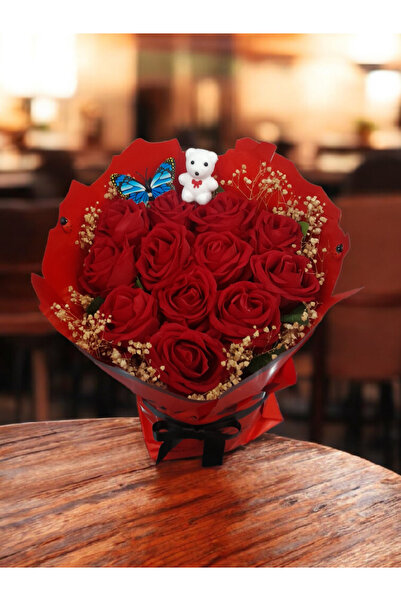 sabırçiçekveaksesuar Sevgililer gününe özel Kırmızı Gül Buketi 12’li – Ayıcık...