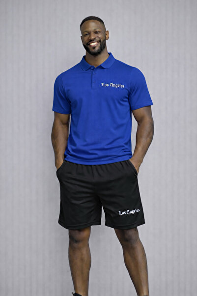NOFLEN طقم شورت بولو لوس أنجلوس مطبوع للرجال