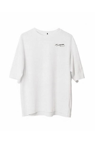 LUMİART Tricou oversize cu imprimeu unisex cu guler rotund - alb