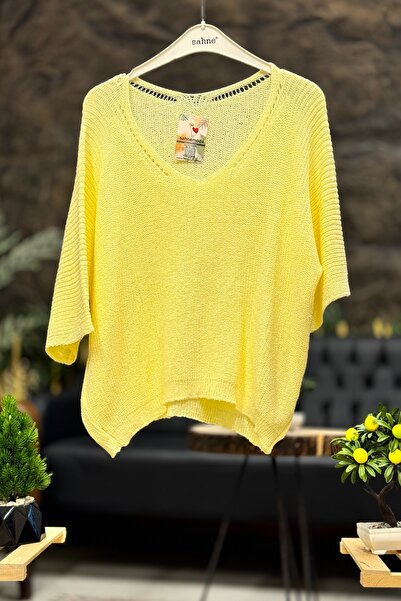 sahnemoda V-Neck Thessaloniki Knit Mercerized Loose Oversize Blouse