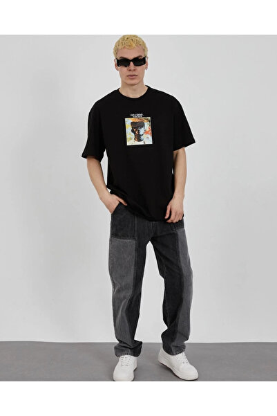 FREEDOM STOREE Velmora Premium guler rotund cu imprimeu supradimensionat tric...