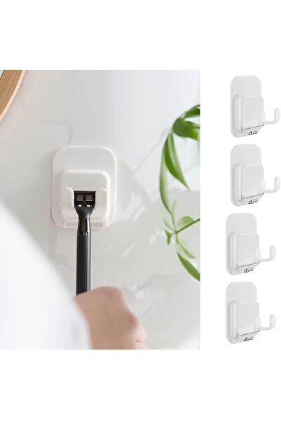 Zalcoon Damage-Free Hanging Razor Holder for Shower Wall, White Razor Hooks, Bathroom Adhesive Razor