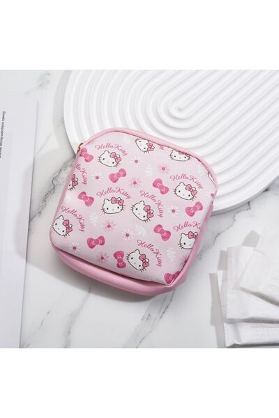 Choice حقيبة تخزين فوط صحية نسائية من هيلو كيتي، مزودة بسحاب، مقاومة للماء