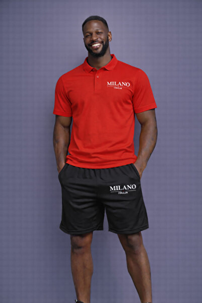 NOFLEN طقم شورت ميلانو مطبوع للرجال ذو ياقة بولو