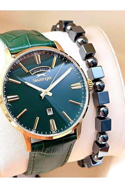 Slazenger Men's Leather Cord Bracelet Gift 2 Years Warranty Water Resistant Wristwatch Vs.Blkt.0756