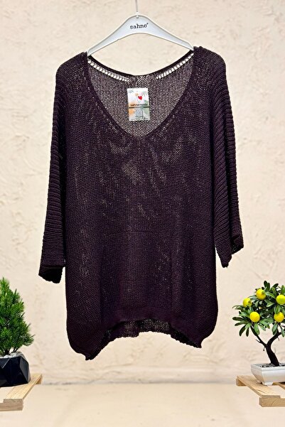 sahnemoda V-Neck Thessaloniki Knit Mercerized Loose Oversize Blouse