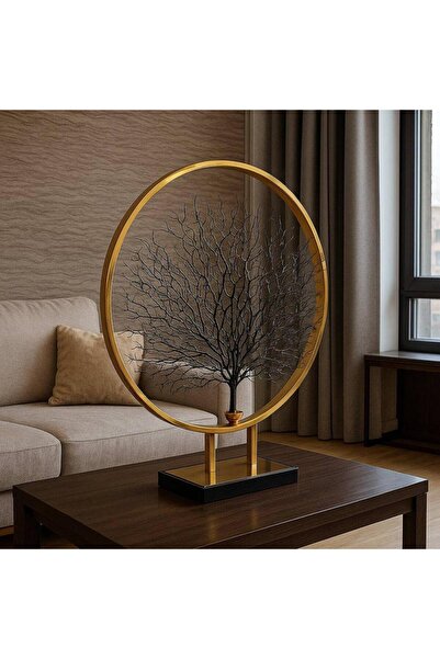 Oss elhetraf مجسم شجرة داخل إطار ذهبي ستانلس ستيل بقاعدة رخام – ديكور فاخر ارتفاع 60 سم