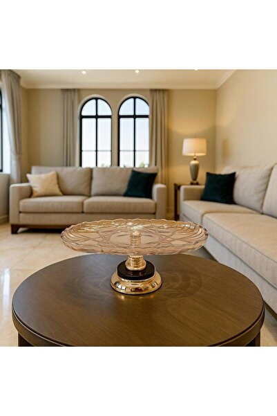 Oss elhetraf صحن ضيافة مسطح قزاز أكرستالي بقاعدة ذهبية – ديكور ضيافة مودرن