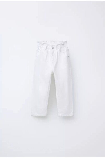 Laciel Prs Kız çocuk beyaz denim Pantalon beli ayarlanabilir lastik