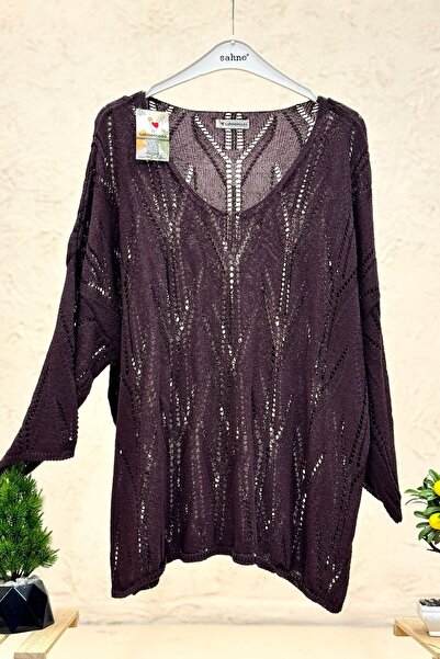 sahnemoda Openwork V-Neck Bat Mercerized Blouse