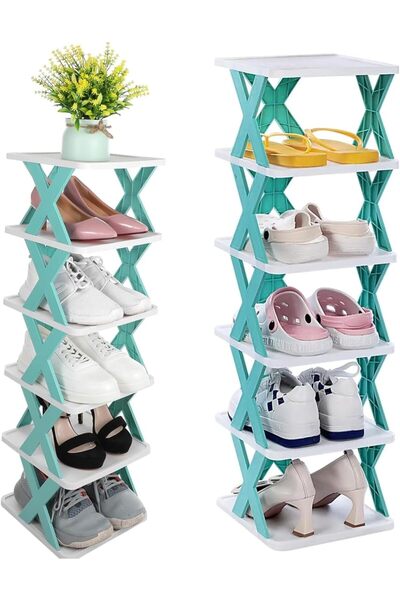 Zalcoon رف أحذية ضيق بستة أرفف، منظم تخزين أحذية، رفوف أحذية متعددة الطبقات ق...