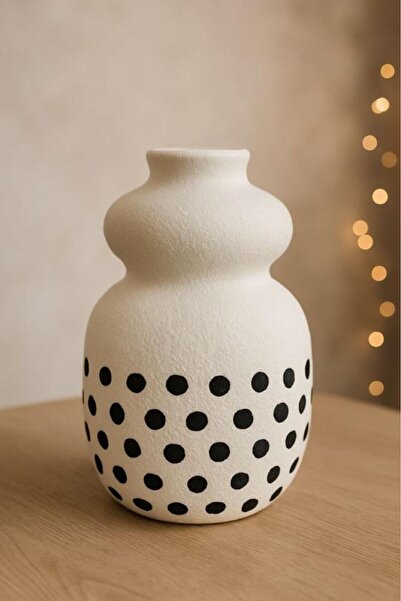 Oss elhetraf مزهرية فايبر بيضاء بنقاط سوداء ديكور طاولات