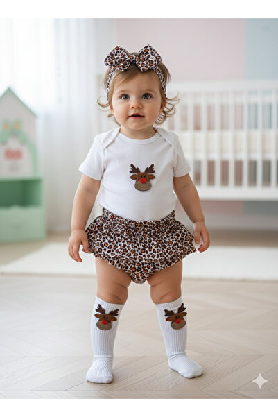 MARS BABY BALBÖCEĞİKİDS Kız Bebek Çocuk Leopar Fırfırşort Geyik Figürlü Badil...