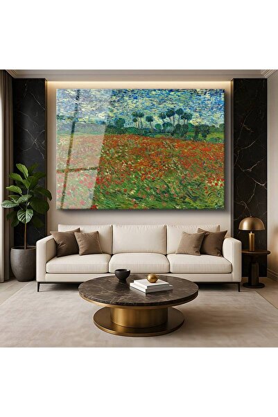 TosbArt Vincent van Gogh Gelincik Tarlası Çiçek Tarlası Temperli Cam Tablo Sa...