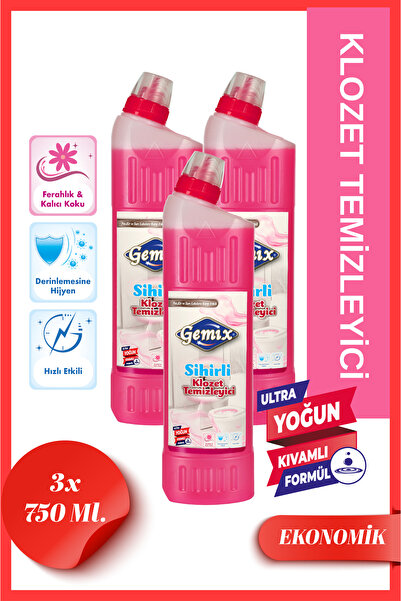 GEMİX Sihirli Klozet Temizleyici 750 ml. X3 – Ultra Yoğun, Sarı Leke ve Pas K...