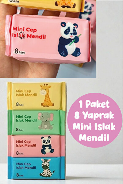 M&H 1 Adet 8 Yaprak Mini Islak Mendil Taşınabilir Cep Tipi Çanta Boy Islak Mendil