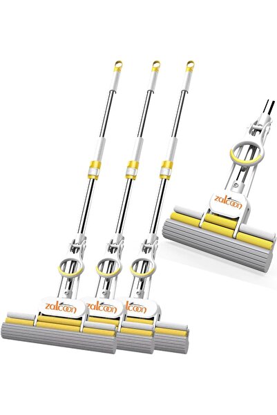Zalcoon PVA Quadruple Rollers Sponge Mop 33cm, Multi Surface Hard Floors Pack of 3, White