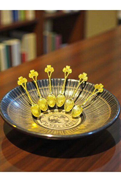 CEPHOME Altın Görünümlü Çiçek Desenli Dekoratif Mini Kaşık 11,2 cm Kaşık