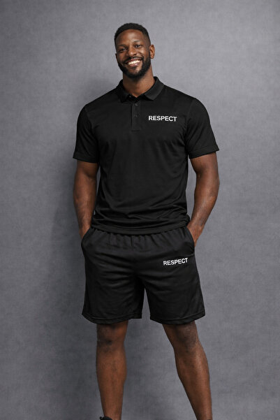 NOFLEN طقم شورت رجالي من نوع Respect مطبوع ذو ياقة بولو