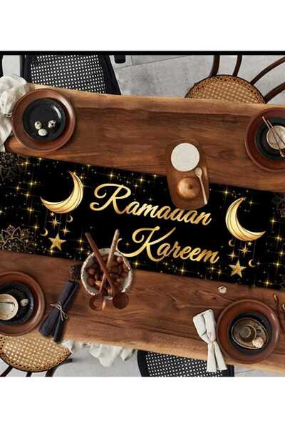 ÇEÇEN HOME 1 قطعة مفرش طاولة لعيد رمضان |   زينة رمضان بتصميم فانوس ونجمة القمر، مصنوعة من البوليستر، مقاس 180×35 سم