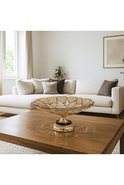 Oss elhetraf Luxurious pink crystal glass plate with a gold base — Modern tab...