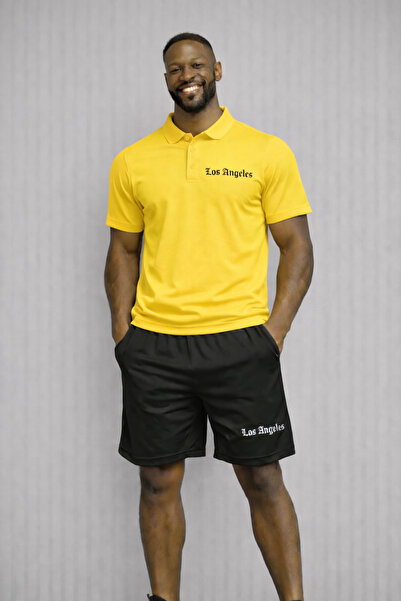 NOFLEN طقم شورت بولو لوس أنجلوس مطبوع للرجال