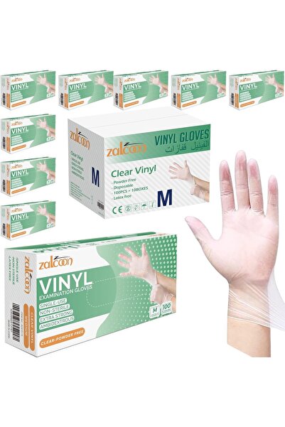 Zalcoon Vinyl Disposable Clear Examination Gloves