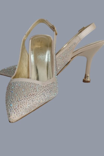 ForYou4 Gold Stone Women's Evening Dress Shoes Heel Height 9 cm