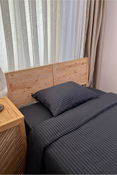 VESSİNOHOME Royal Striped Cotton Satin Single Duvet Cover Set with Elastic Fitted Sheet Hotel White Color Cotton Luxury