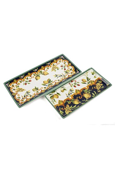 Mikasa Moor Capri Flora 2-Piece Rectangular Serving Plate 32 and 25cm