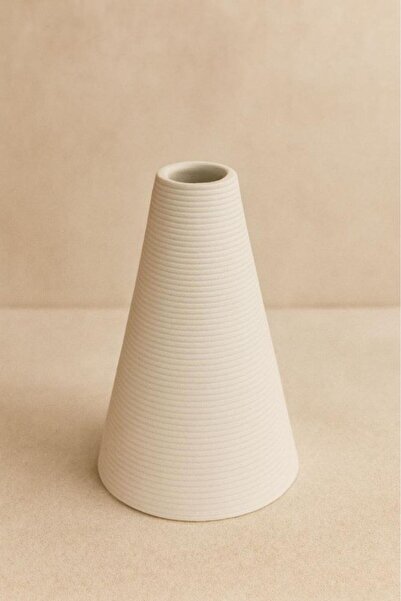 Oss elhetraf مزهرية مخططة مخروطية باللون البيج للديكور المودرن