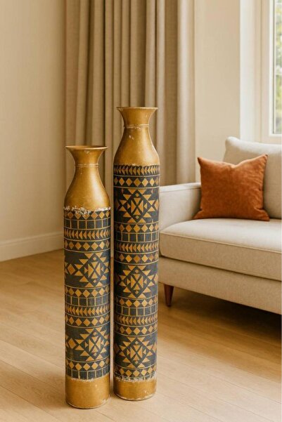 Oss elhetraf طقم فازات طويلة بنقوش هندسية للديكور المنزلي – قطعتين