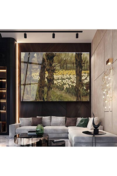 gurbaart Vincent van Gogh Nergis Bahçesi Çiçek Resmi Temperli Cam Modern Sana...