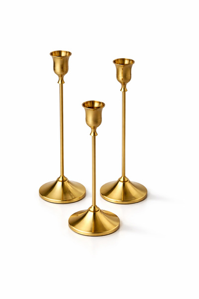 TozluAtolye Gold Metal Şamdanlık Seti 3 ‘lü