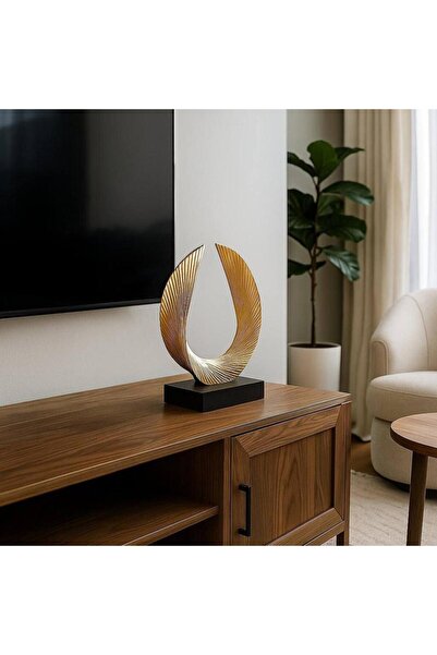 Oss elhetraf 27cm tall fiberglass geometric model – black and gold color – modern gold decor