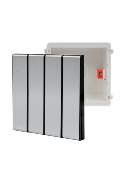 MERALLİ INOX 4'lü anahtar, hakiki fırçalanmış paslanmaz çelik, çerçevesiz 86×...