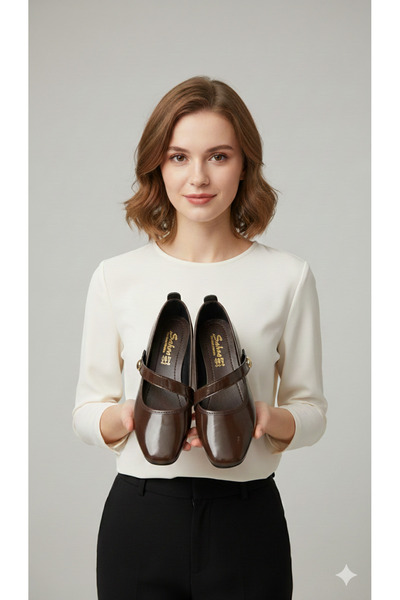 FootFrenzy Women's Ring Detailed Cross Belt Mary Jane Comfortable Daily Ballet Shoes