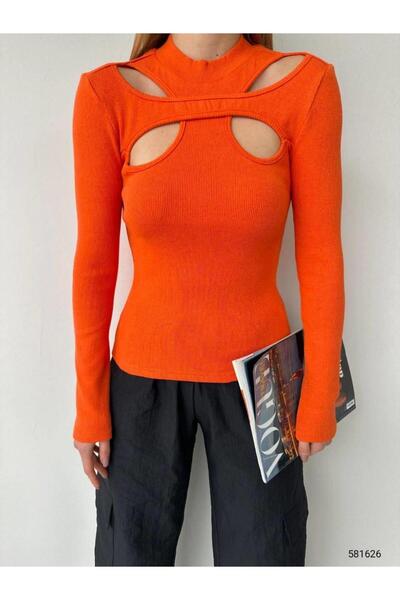 Modafeminen Ribbed Knit Bluz 581626 Orange