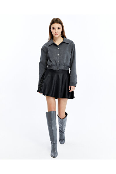 zavina Women's Cropped Jacket with Elastic Waist and Snap Closure, Casual Stylish Coat