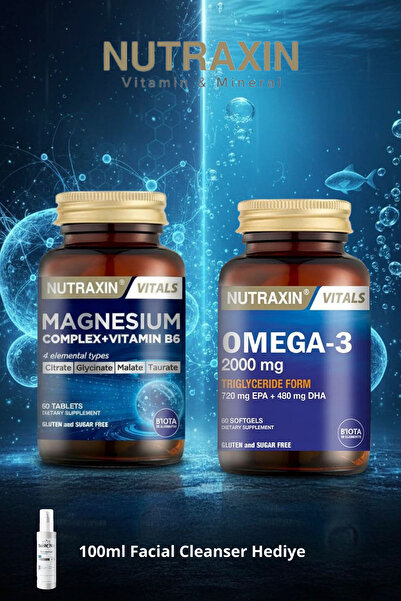 Nutraxin 2'li Avantajlı Set: Magnesium Complex | Omega 3 + 100ml Jel Hediye