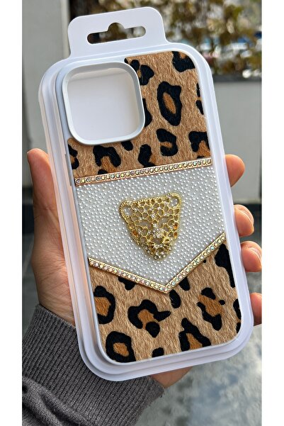EDELFU Premium iPhone 16 Pro - Luxury Phone Case with Leopard Pattern and Stone Lion Figure, Stylish Design Cover
