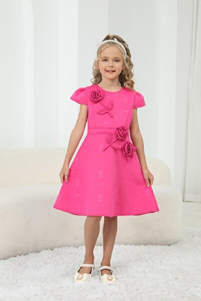 Alesaei-mondo tondo فستان بناتي فوشي بورد بارز 7214