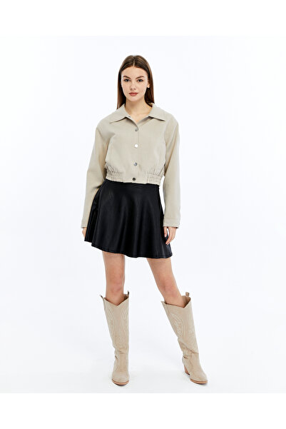 Bella Bloom Boutique Women's Crop Jacket Waist Elastic Detailed Transitional Coat