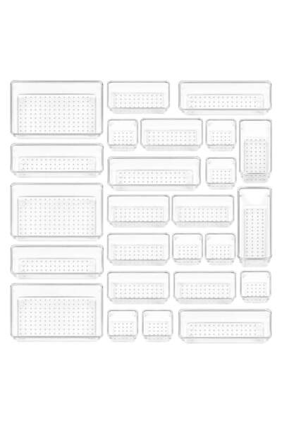 Generic 25pcs Clear Plastic Drawer Organizers, Featuring 4 Versatile Sizes for Bathroom, Vanity, Makeup Stor