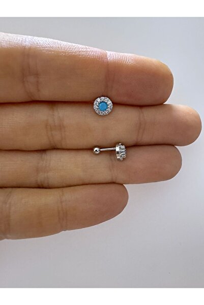 Arescollection 1 ADET MAVİ ZİRKON TAŞLI TRAGUS HELİX LOBE UYUMLU PİERCİNG
