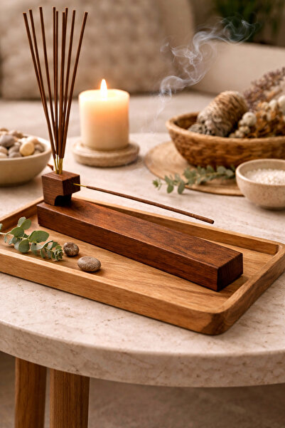 Üreet Ahşap Tütsülük Kayın Ağacı - Dekoratif Tütsü Standı ve Difüzör Tutucu 2...